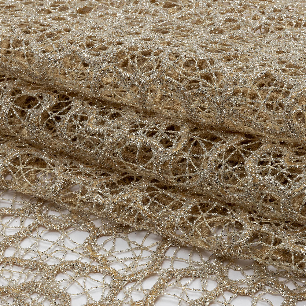Guipure Lace with Glitter - Nude Meandering Lines Guipure Lace with Glitter - Nude Meandering Lines