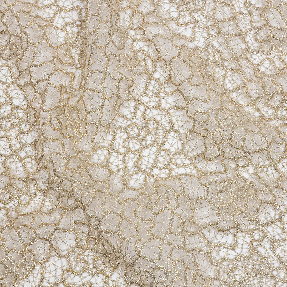 Guipure Lace with Glitter - Nude Meandering Lines Guipure Lace with Glitter - Nude Meandering Lines