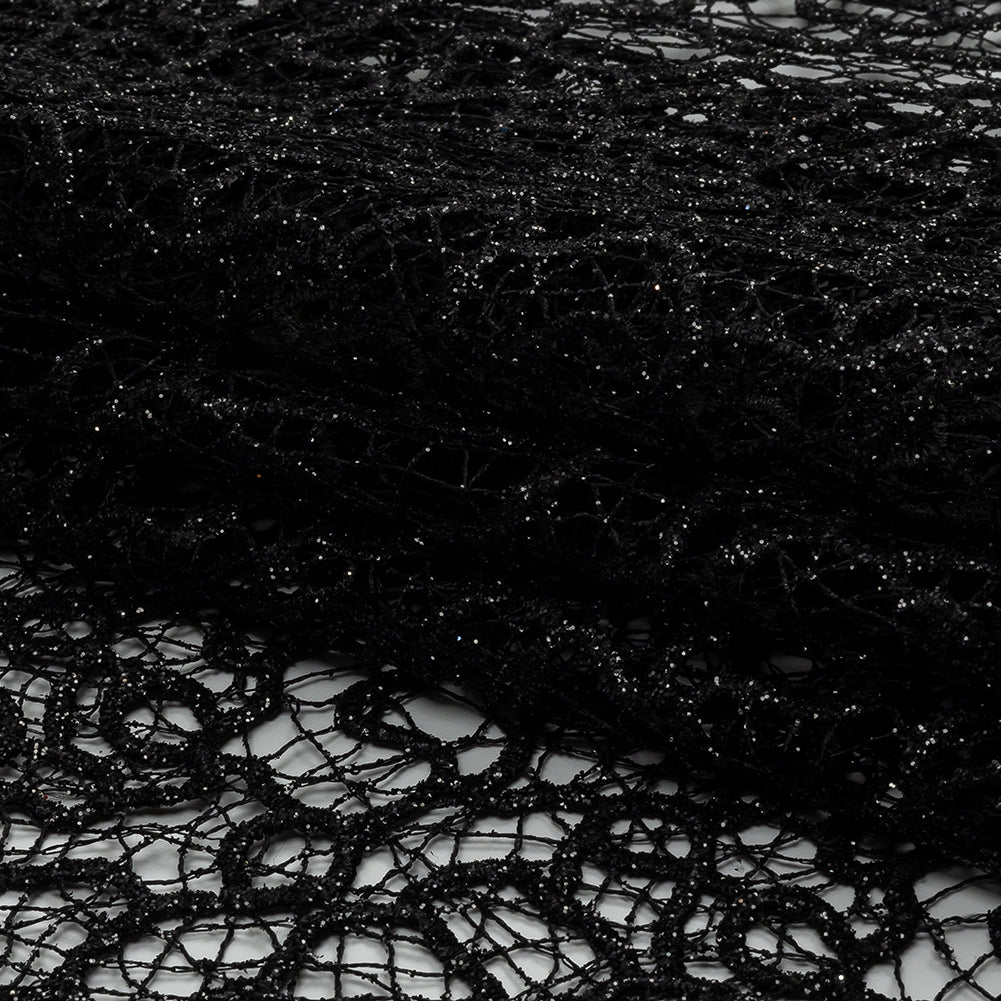 Guipure Lace with Glitter - Black Meandering Lines Guipure Lace with Glitter - Black Meandering Lines
