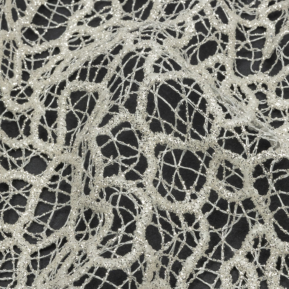 Guipure Lace with Glitter - White Meandering Lines Guipure Lace with Glitter - White Meandering Lines