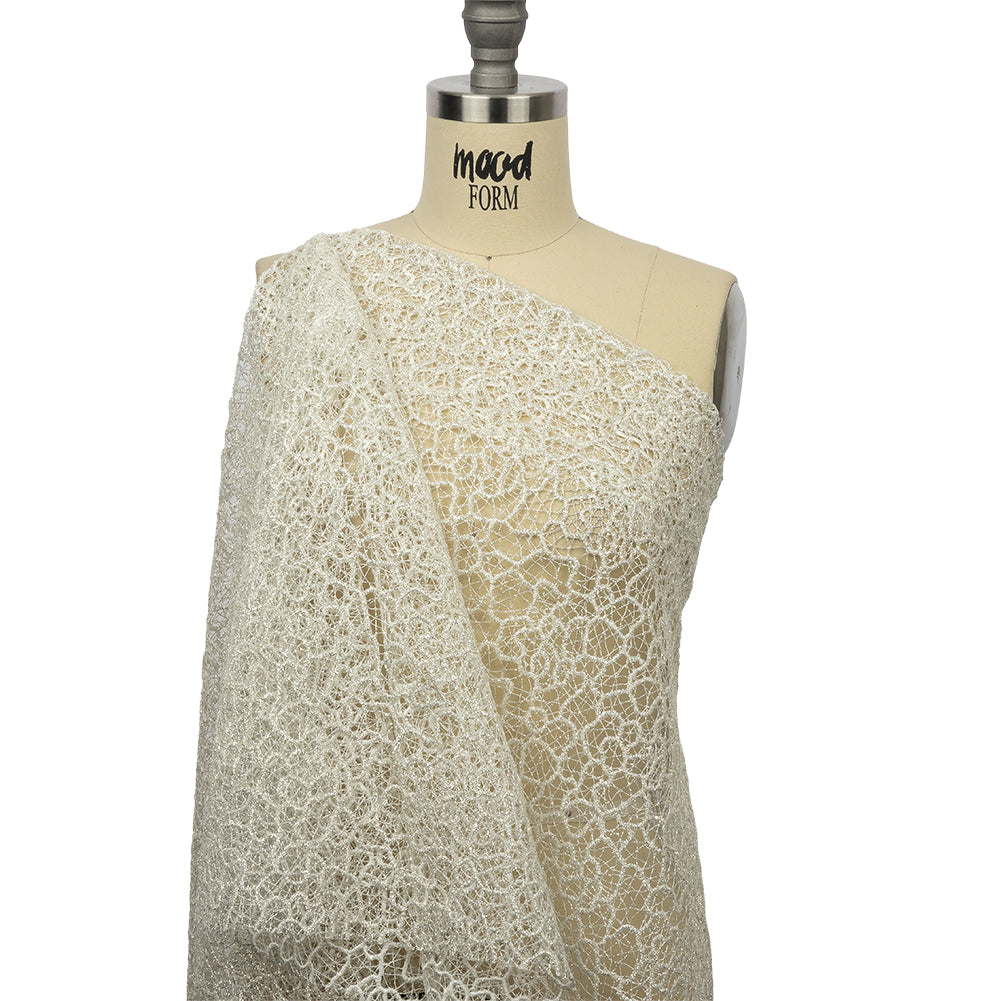 Guipure Lace with Glitter - White Meandering Lines Guipure Lace with Glitter - White Meandering Lines