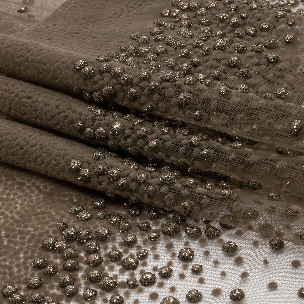 Flocked Puffy Glitter Tulle - Mink Abstract Stripes Flocked Puffy Glitter Tulle - Mink Abstract Stripes