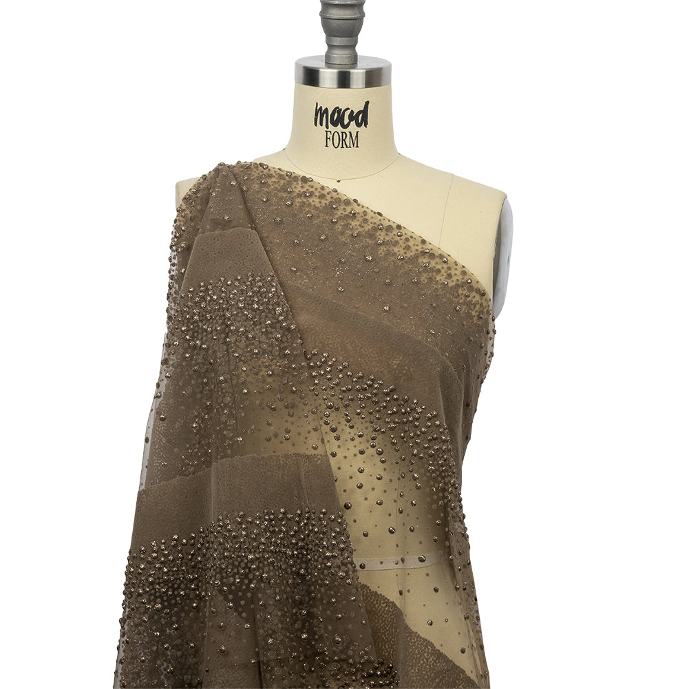 Flocked Puffy Glitter Tulle - Mink Abstract Stripes Flocked Puffy Glitter Tulle - Mink Abstract Stripes