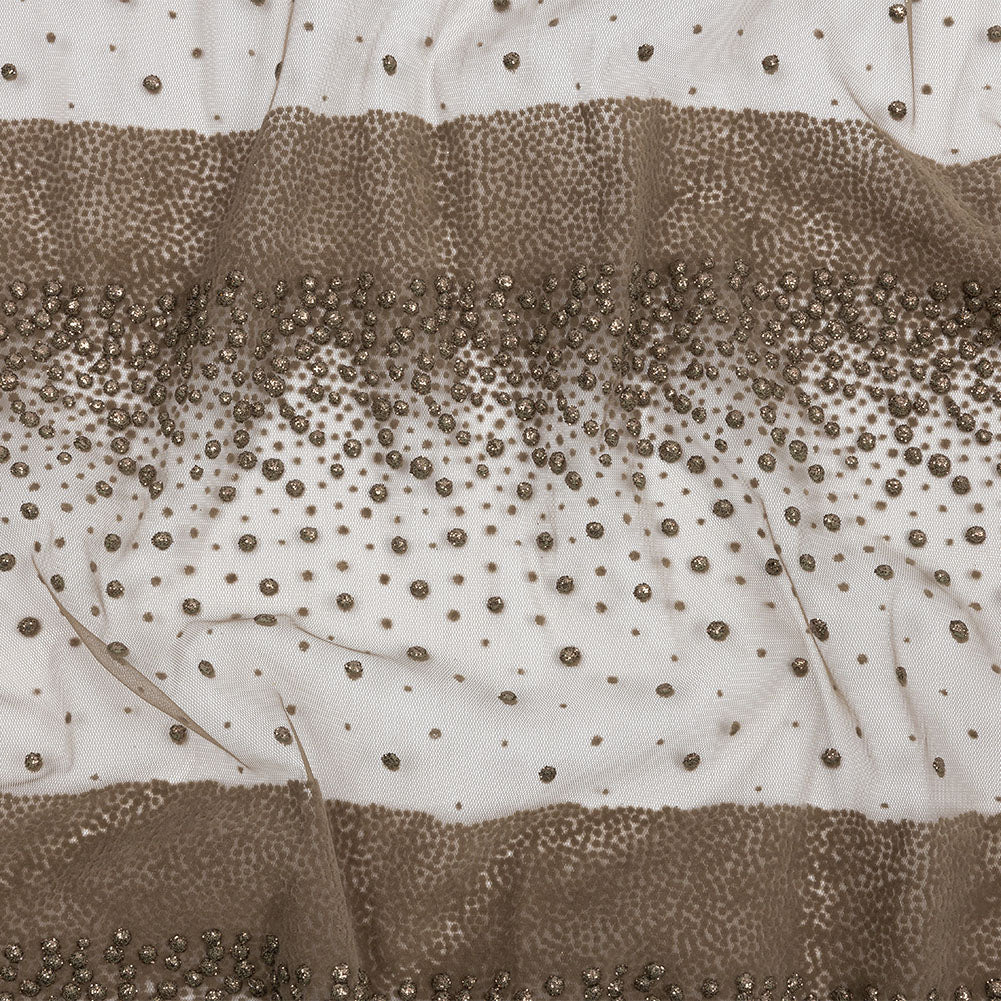 Flocked Puffy Glitter Tulle - Mink Abstract Stripes Flocked Puffy Glitter Tulle - Mink Abstract Stripes