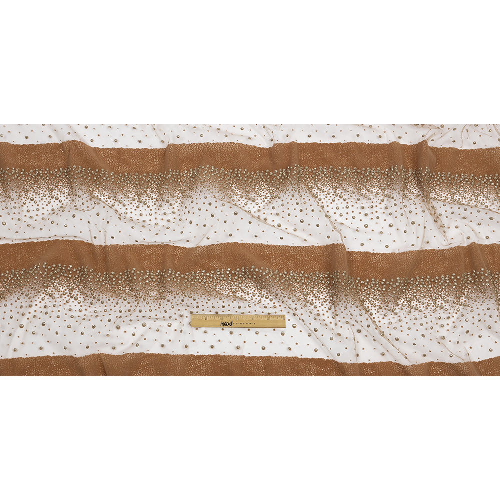 Flocked Puffy Glitter Tulle - Caramel Abstract Stripes - Full Flocked Puffy Glitter Tulle - Caramel Abstract Stripes - Full