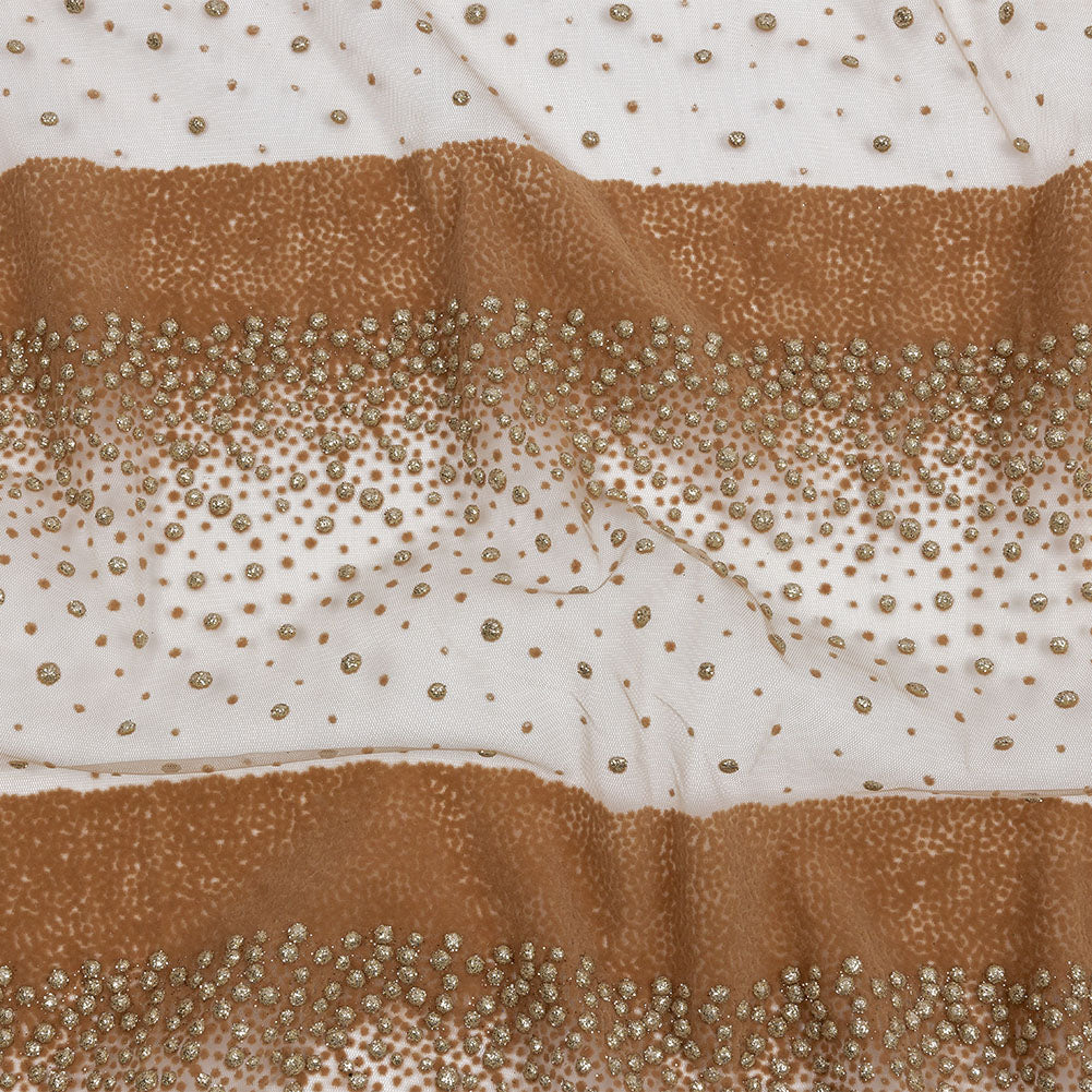 Flocked Puffy Glitter Tulle - Caramel Abstract Stripes Flocked Puffy Glitter Tulle - Caramel Abstract Stripes
