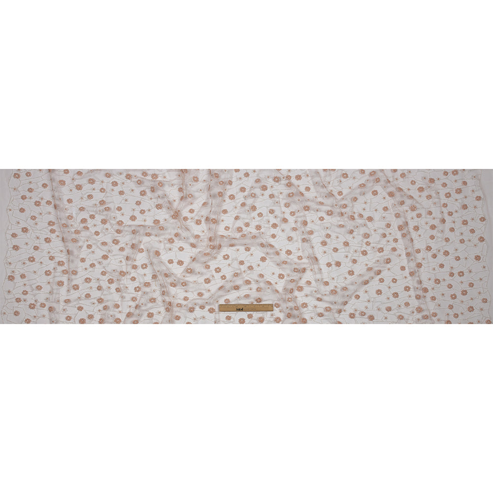 3D Puffy Glitter Tulle - Powder Pink and White Flowers and Geometric Stems 3D Puffy Glitter Tulle - Powder Pink and White Flowers and Geometric Stems
