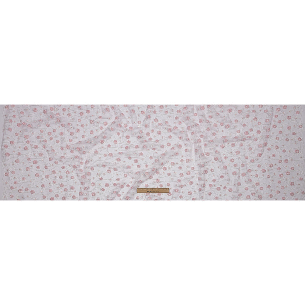 3D Puffy Glitter Tulle - Baby Pink and White Flowers and Geometric Stems 3D Puffy Glitter Tulle - Baby Pink and White Flowers and Geometric Stems