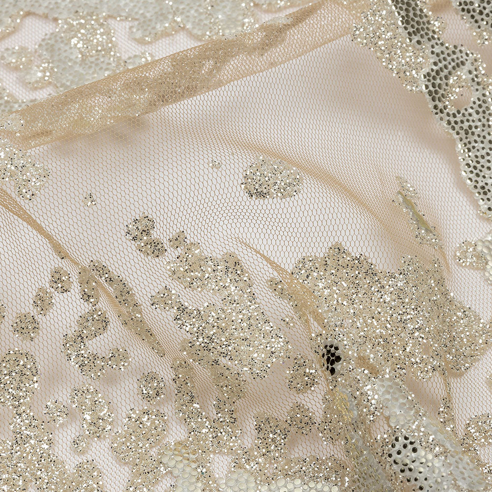 Beige and Silver Abstract Glitter Tulle - Detail Beige and Silver Abstract Glitter Tulle - Detail