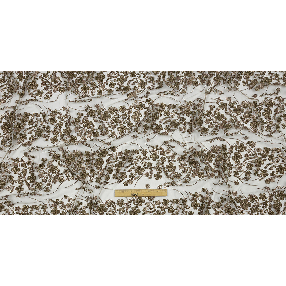 3D Puffy Glitter Tulle - Mink Floral Stripes - Full 3D Puffy Glitter Tulle - Mink Floral Stripes - Full