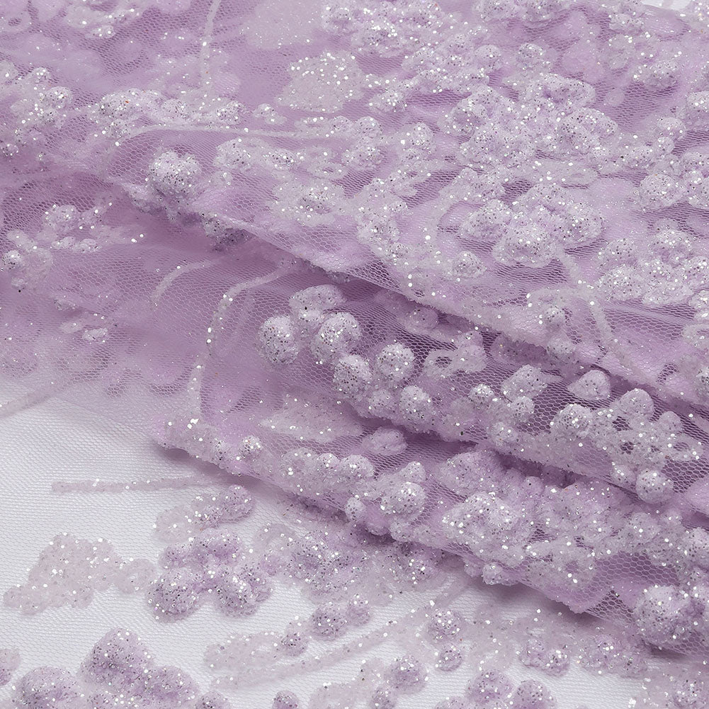 3D Puffy Glitter Tulle - Lilac Floral Stripes 3D Puffy Glitter Tulle - Lilac Floral Stripes