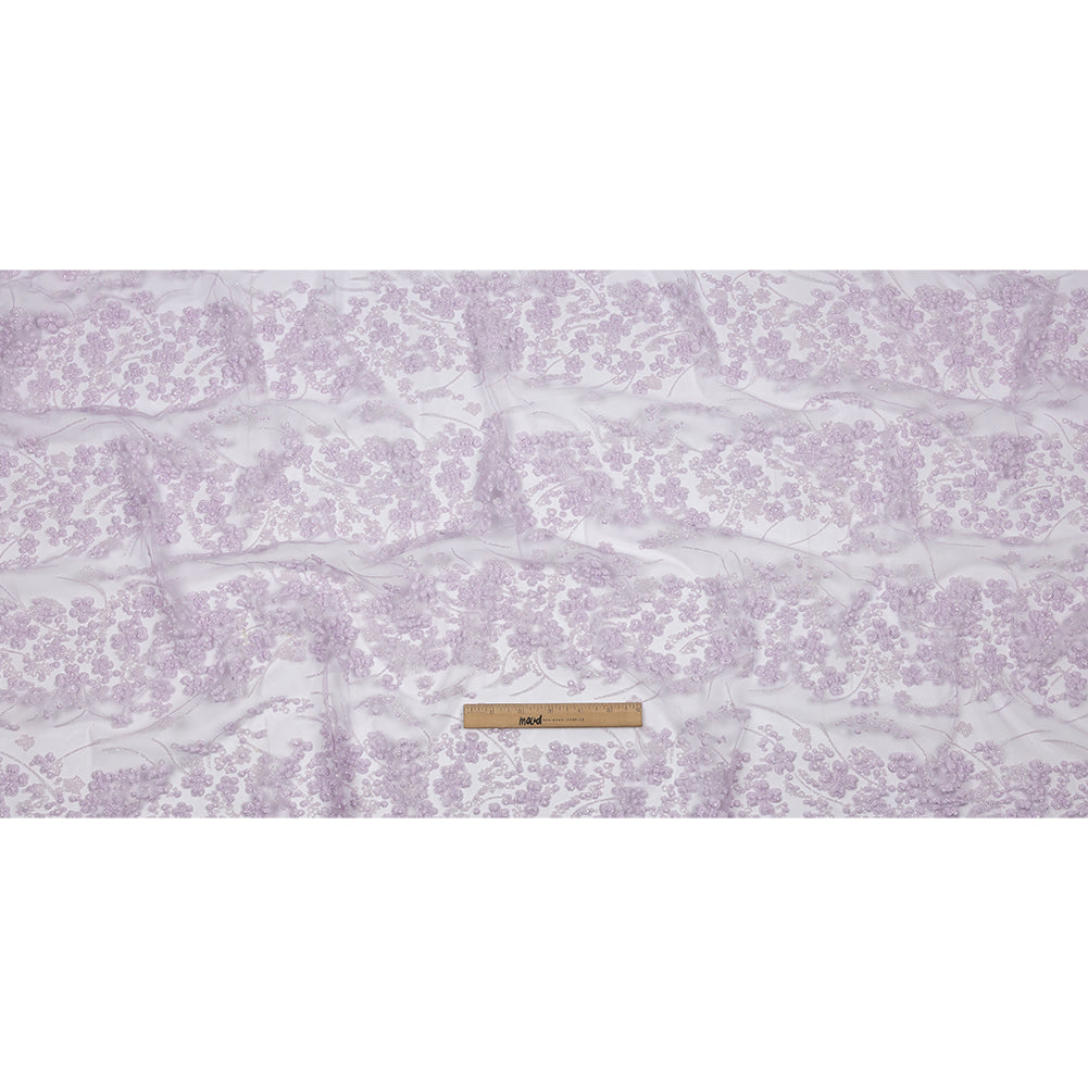 3D Puffy Glitter Tulle - Lilac Floral Stripes 3D Puffy Glitter Tulle - Lilac Floral Stripes