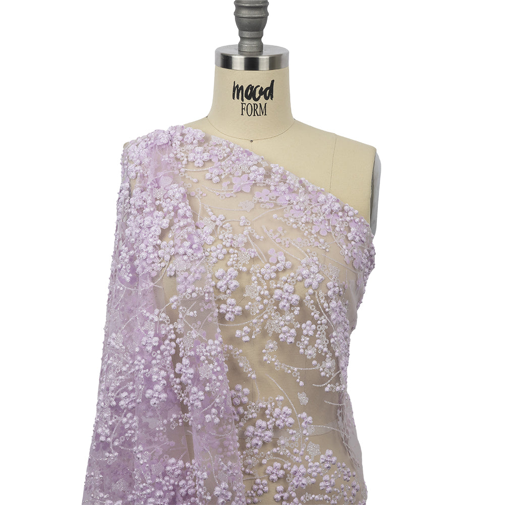 3D Puffy Glitter Tulle - Lilac Floral Stripes 3D Puffy Glitter Tulle - Lilac Floral Stripes