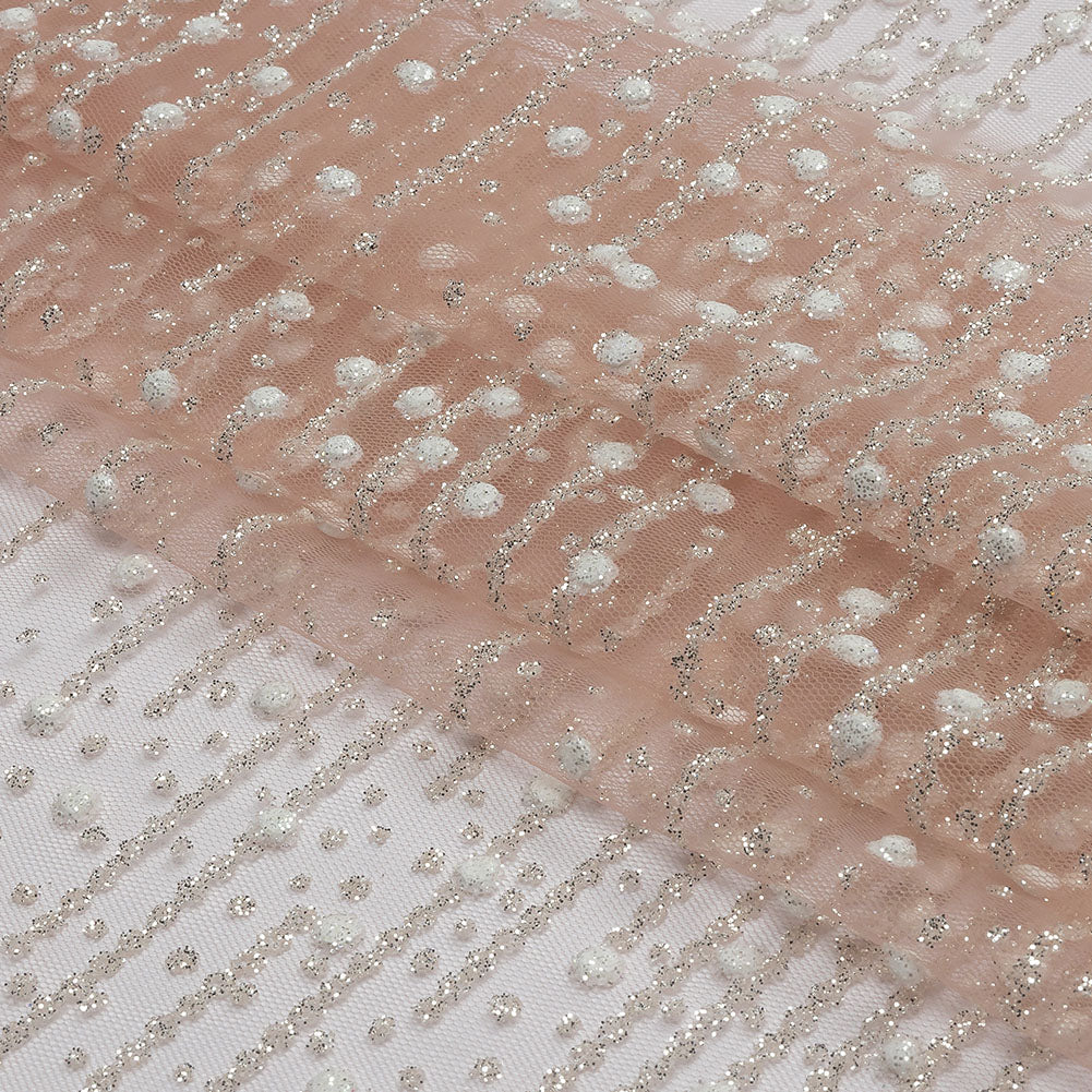3D Puffy Glitter Tulle - Powder Pink Spotted Striations 3D Puffy Glitter Tulle - Powder Pink Spotted Striations