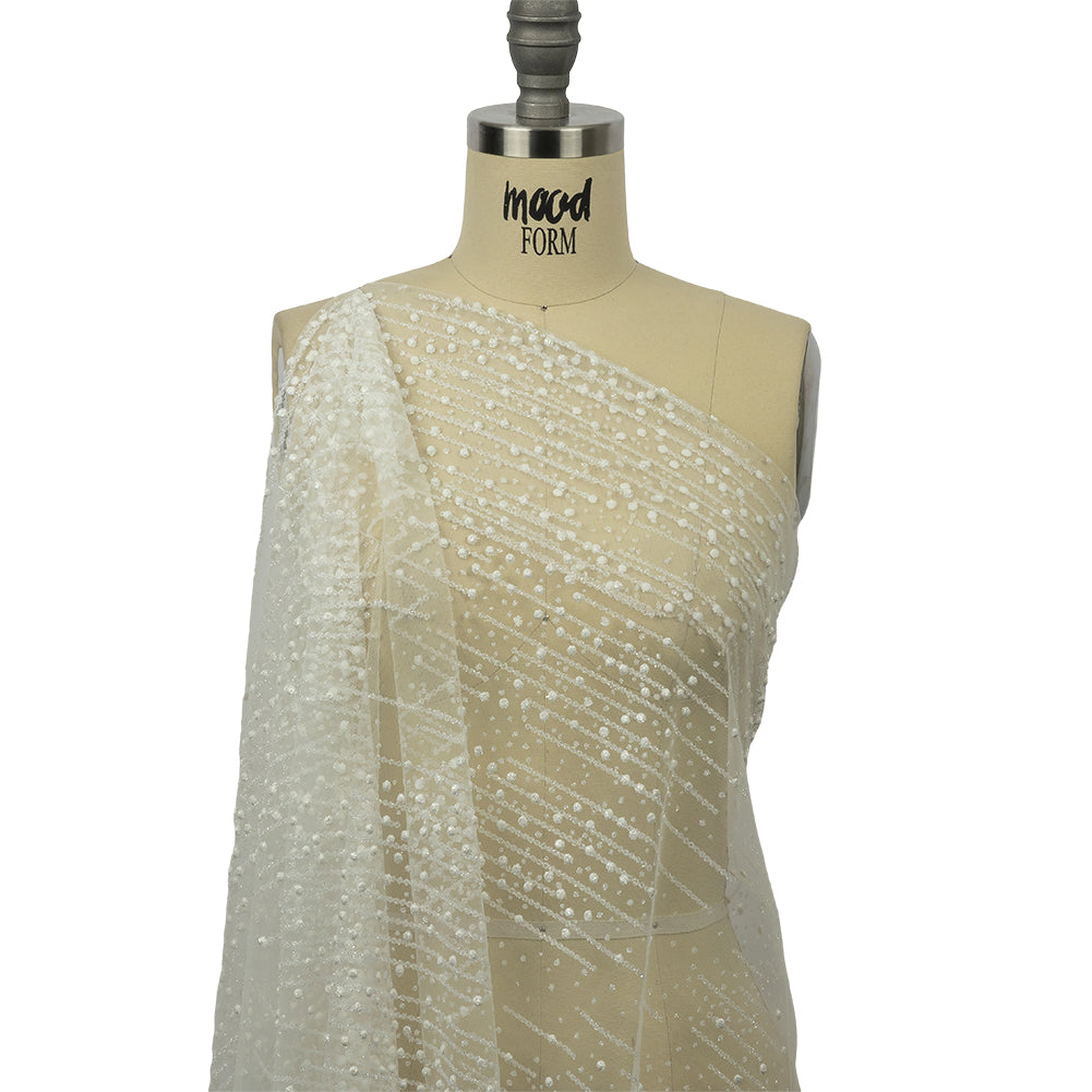 3D Puffy Glitter Tulle - White Spotted Striations 3D Puffy Glitter Tulle - White Spotted Striations