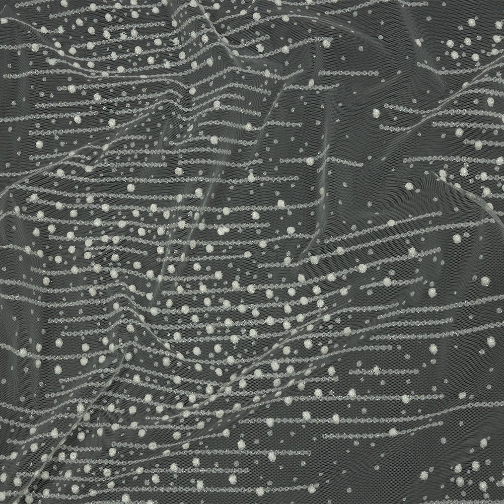 3D Puffy Glitter Tulle - White Spotted Striations 3D Puffy Glitter Tulle - White Spotted Striations