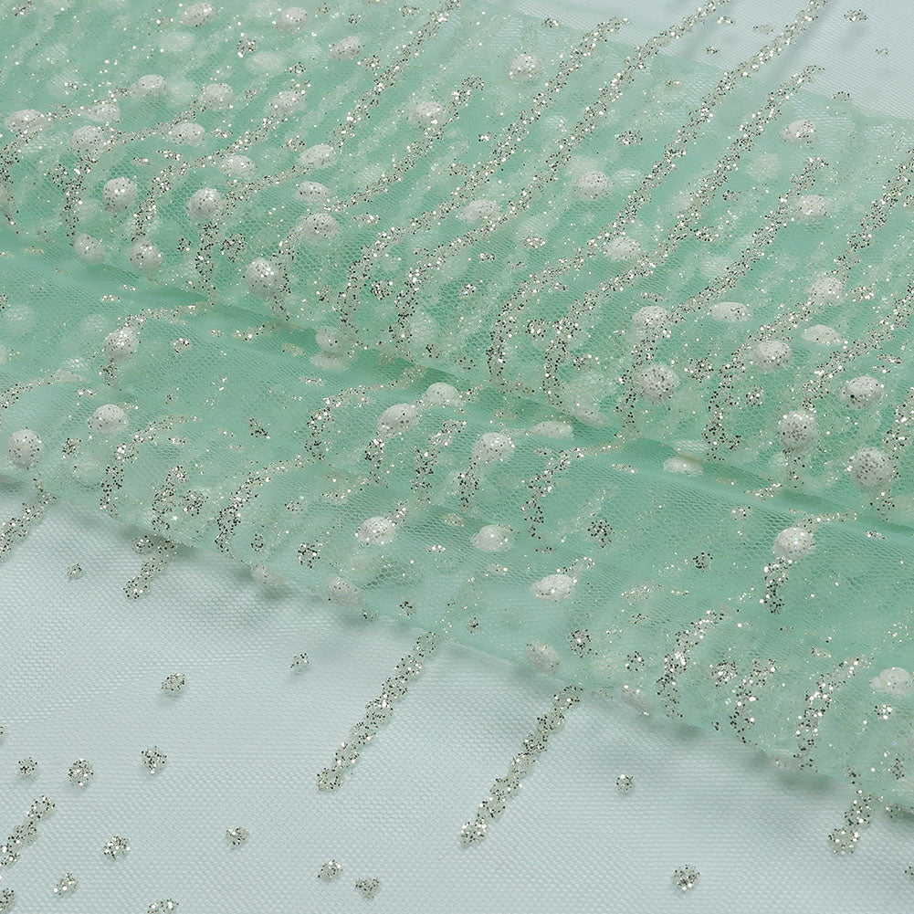 3D Puffy Glitter Tulle - Mint Spotted Striations 3D Puffy Glitter Tulle - Mint Spotted Striations