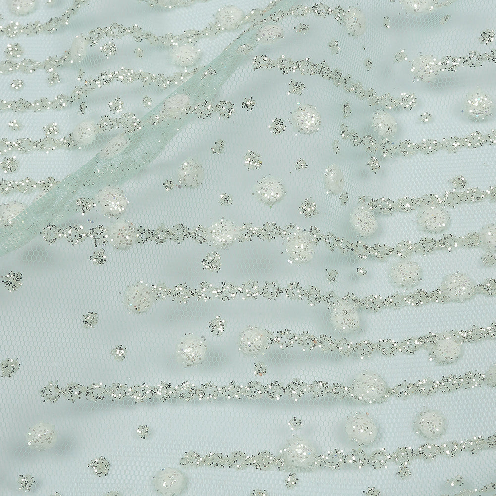 3D Puffy Glitter Tulle - Mint Spotted Striations 3D Puffy Glitter Tulle - Mint Spotted Striations