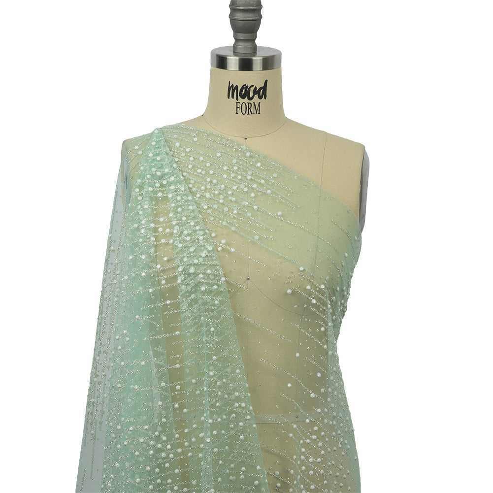 3D Puffy Glitter Tulle - Mint Spotted Striations 3D Puffy Glitter Tulle - Mint Spotted Striations