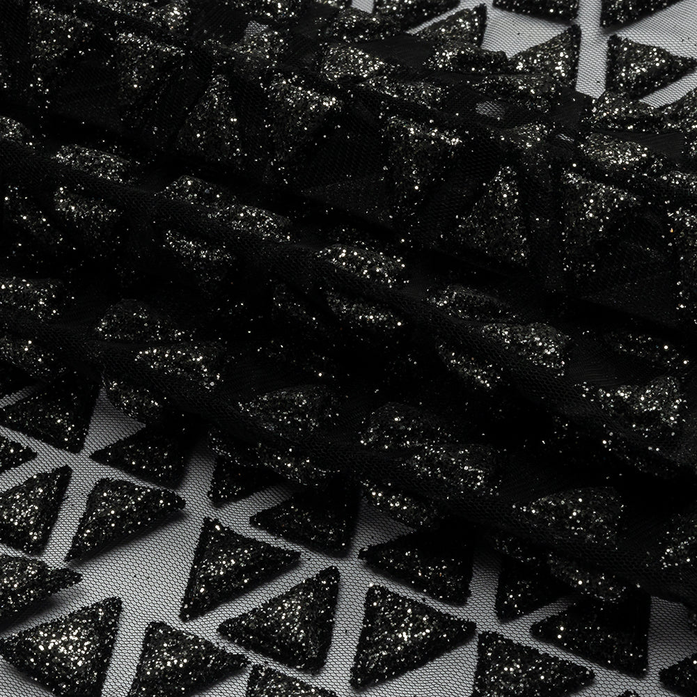 3D Puffy Glitter Tulle - Black Triangle Rows 3D Puffy Glitter Tulle - Black Triangle Rows