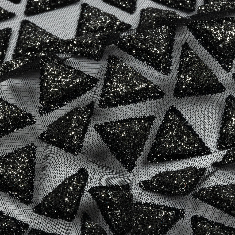 3D Puffy Glitter Tulle - Black Triangle Rows 3D Puffy Glitter Tulle - Black Triangle Rows