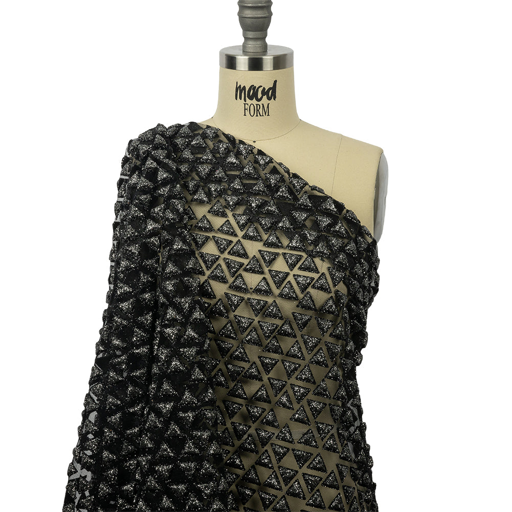 3D Puffy Glitter Tulle - Black Triangle Rows 3D Puffy Glitter Tulle - Black Triangle Rows
