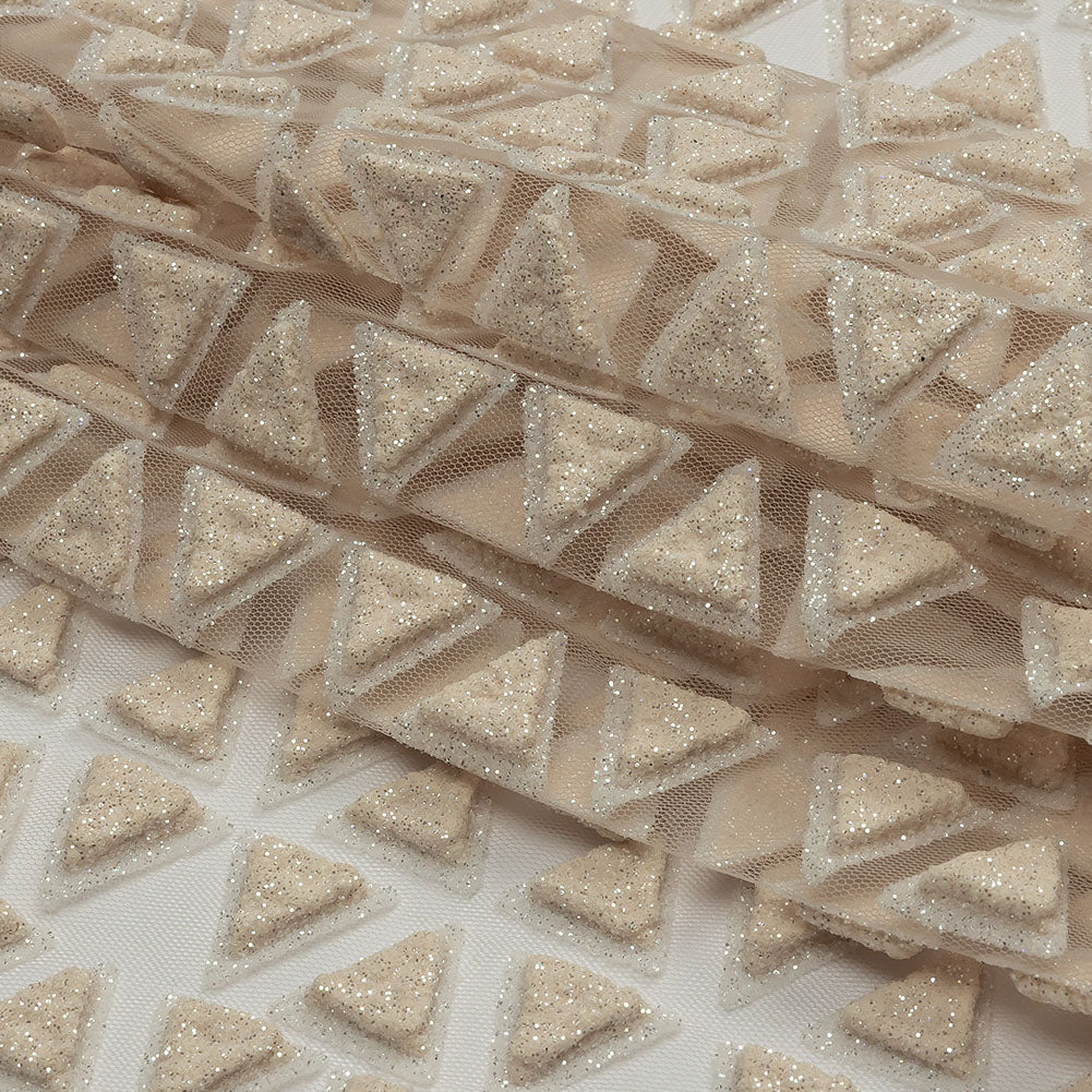 3D Puffy Glitter Tulle - Pale Pink Triangle Rows 3D Puffy Glitter Tulle - Pale Pink Triangle Rows