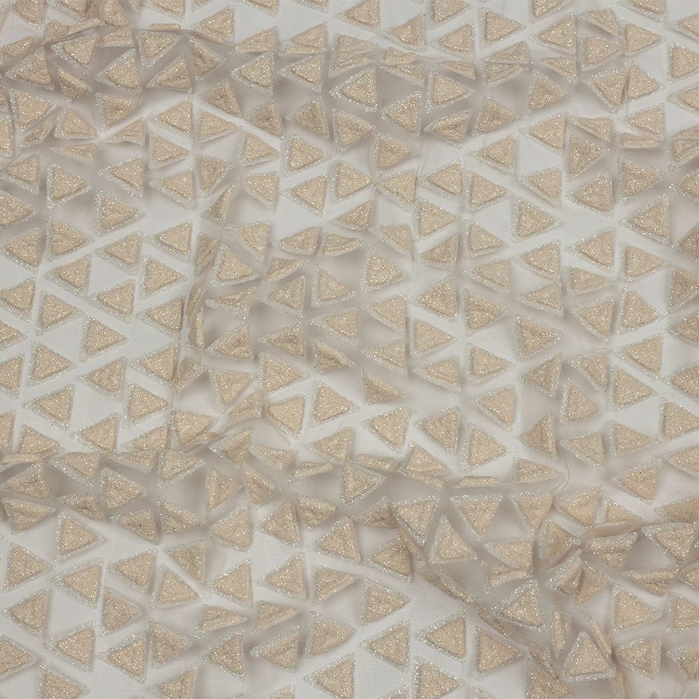 3D Puffy Glitter Tulle - Pale Pink Triangle Rows 3D Puffy Glitter Tulle - Pale Pink Triangle Rows