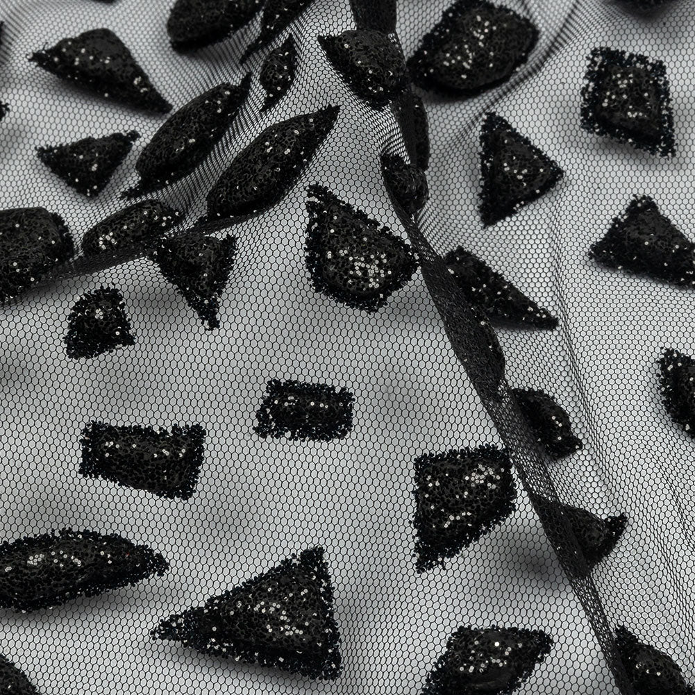 3D Puffy Glitter Tulle - Black Geometric Gradient 3D Puffy Glitter Tulle - Black Geometric Gradient