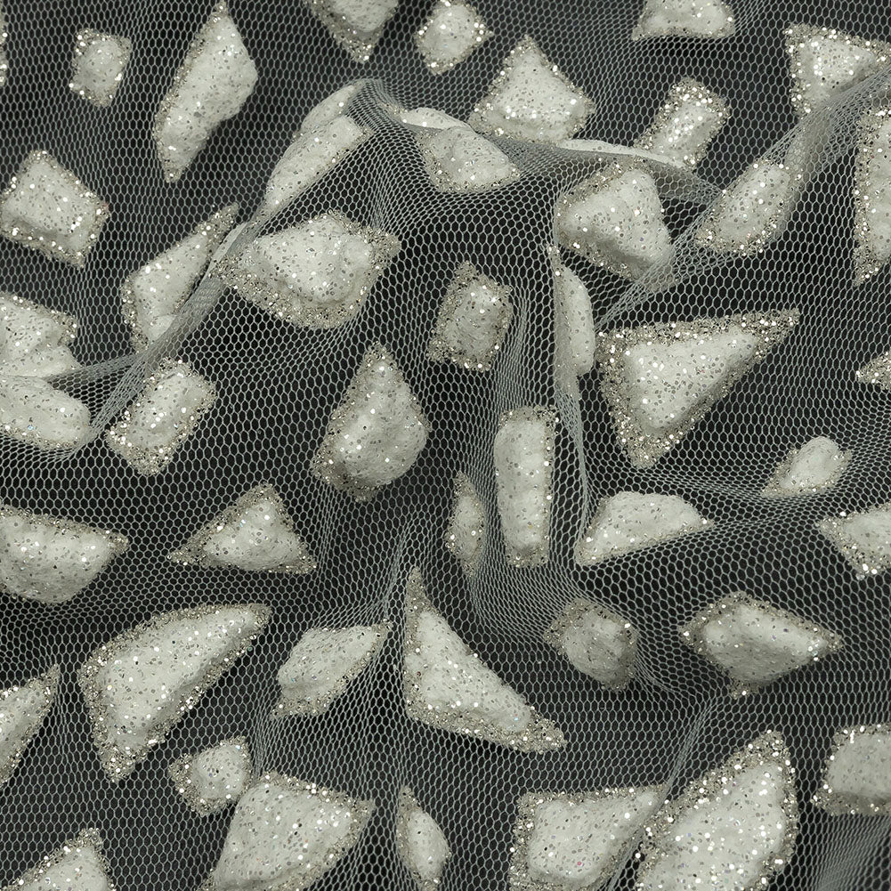 3D Puffy Glitter Tulle - Off White Geometric Gradient - Detail 3D Puffy Glitter Tulle - Off White Geometric Gradient - Detail