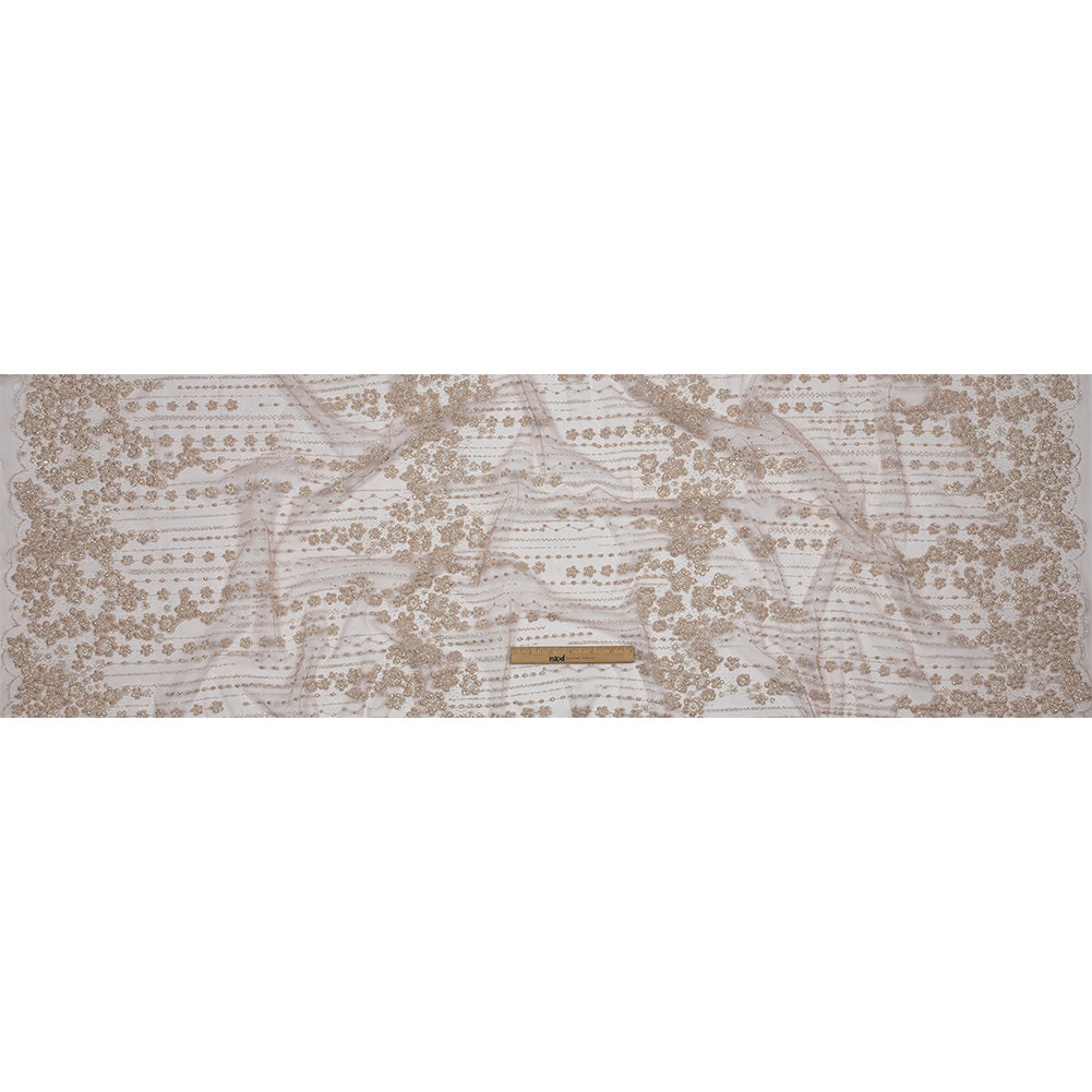 3D Puffy Glitter Tulle - Powder Pink and Silver Dotted Stripes and Floral Border 3D Puffy Glitter Tulle - Powder Pink and Silver Dotted Stripes and Floral Border