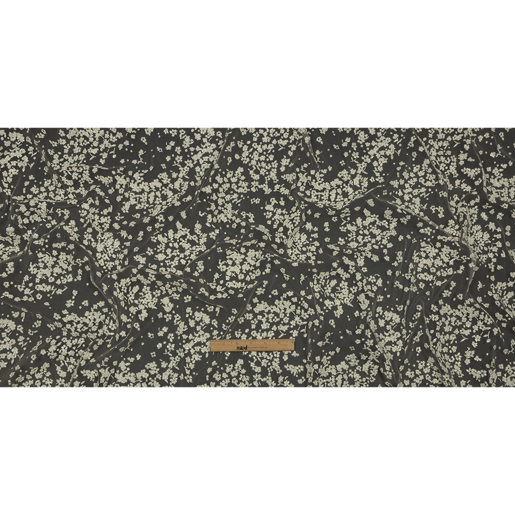 3D Puffy Glitter Tulle - Champagne and White Floral 3D Puffy Glitter Tulle - Champagne and White Floral