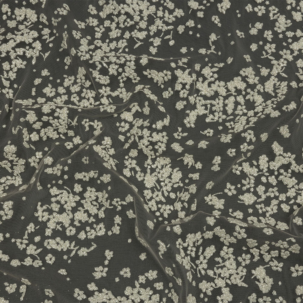 3D Puffy Glitter Tulle - Champagne and White Floral 3D Puffy Glitter Tulle - Champagne and White Floral