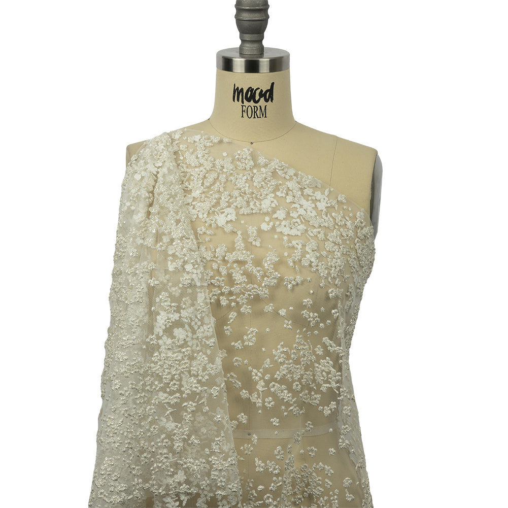 3D Puffy Glitter Tulle - White Floral 3D Puffy Glitter Tulle - White Floral
