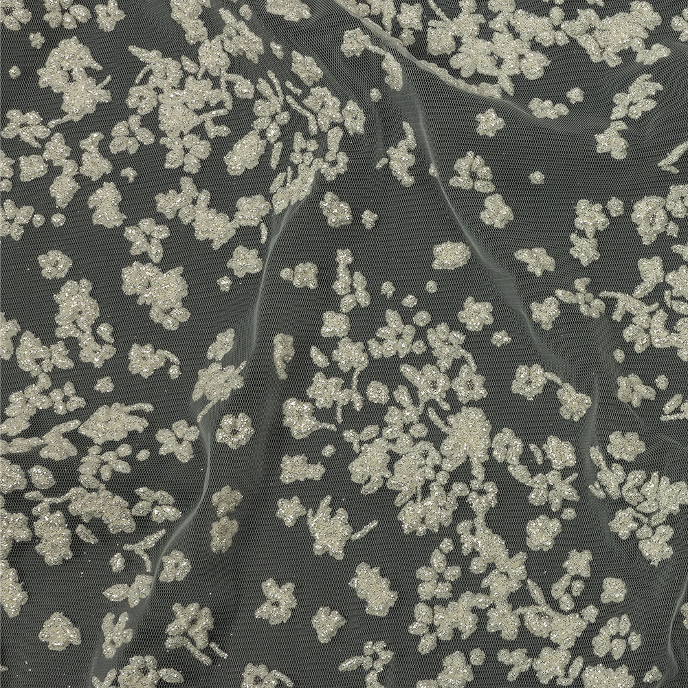 3D Puffy Glitter Tulle - White Floral 3D Puffy Glitter Tulle - White Floral