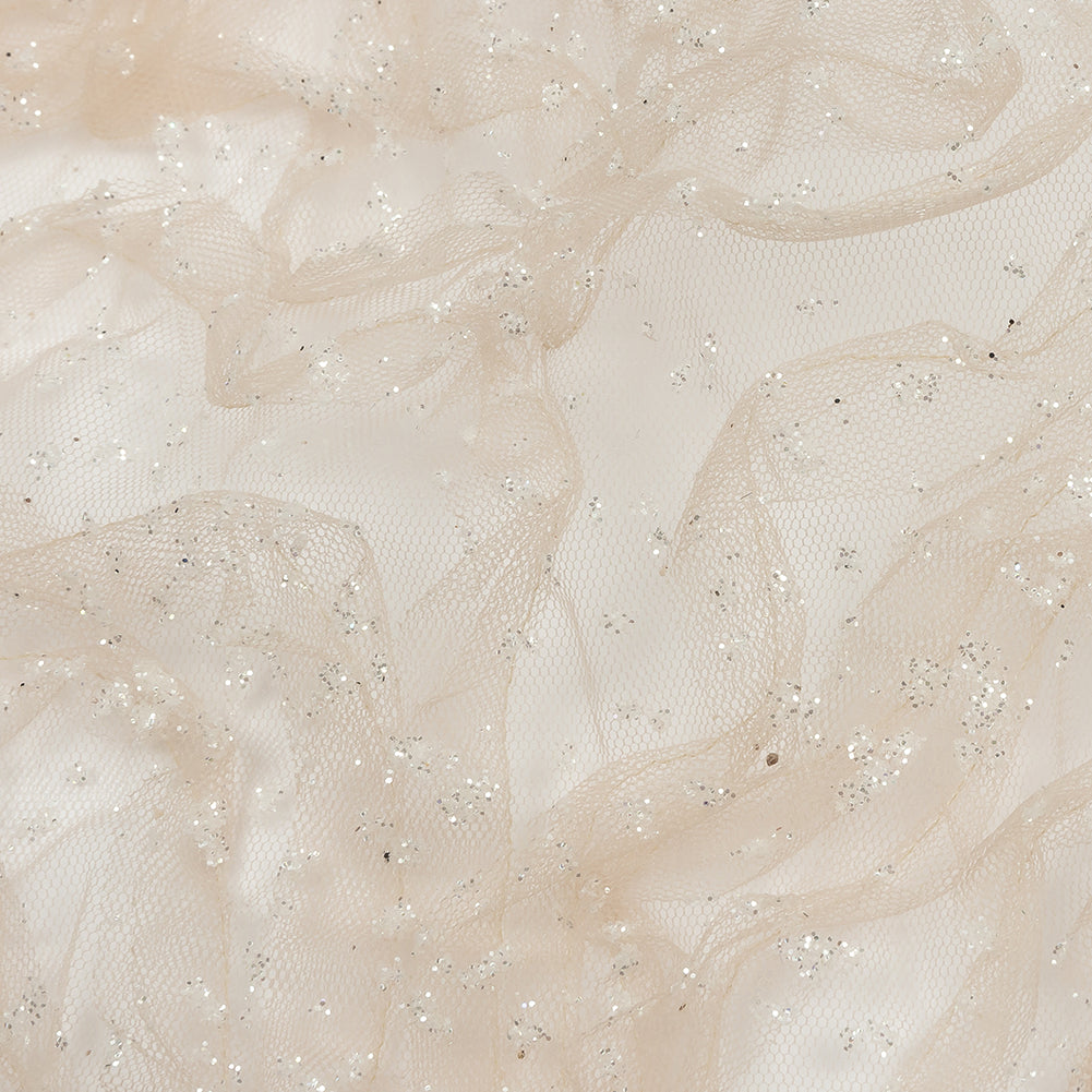 3D Fabric Roses Glitter Tulle - Champagne 3D Fabric Roses Glitter Tulle - Champagne
