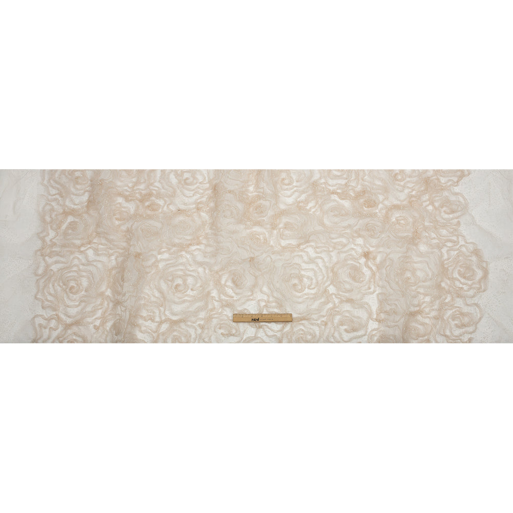 3D Fabric Roses Glitter Tulle - Champagne 3D Fabric Roses Glitter Tulle - Champagne