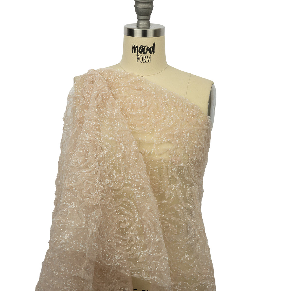 3D Fabric Roses Glitter Tulle - Champagne 3D Fabric Roses Glitter Tulle - Champagne
