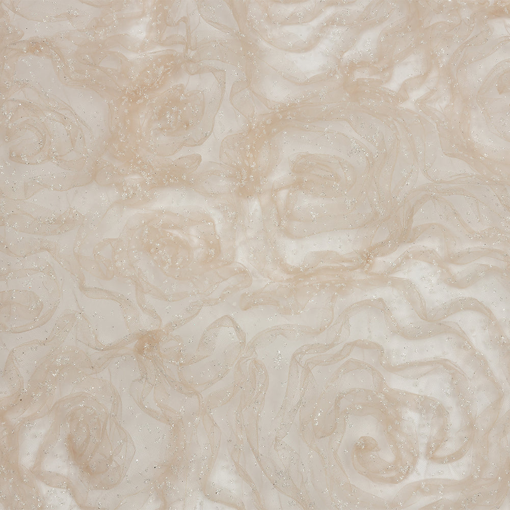 3D Fabric Roses Glitter Tulle - Champagne 3D Fabric Roses Glitter Tulle - Champagne