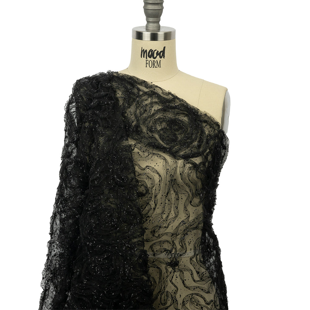 3D Fabric Roses Glitter Tulle - Black 3D Fabric Roses Glitter Tulle - Black