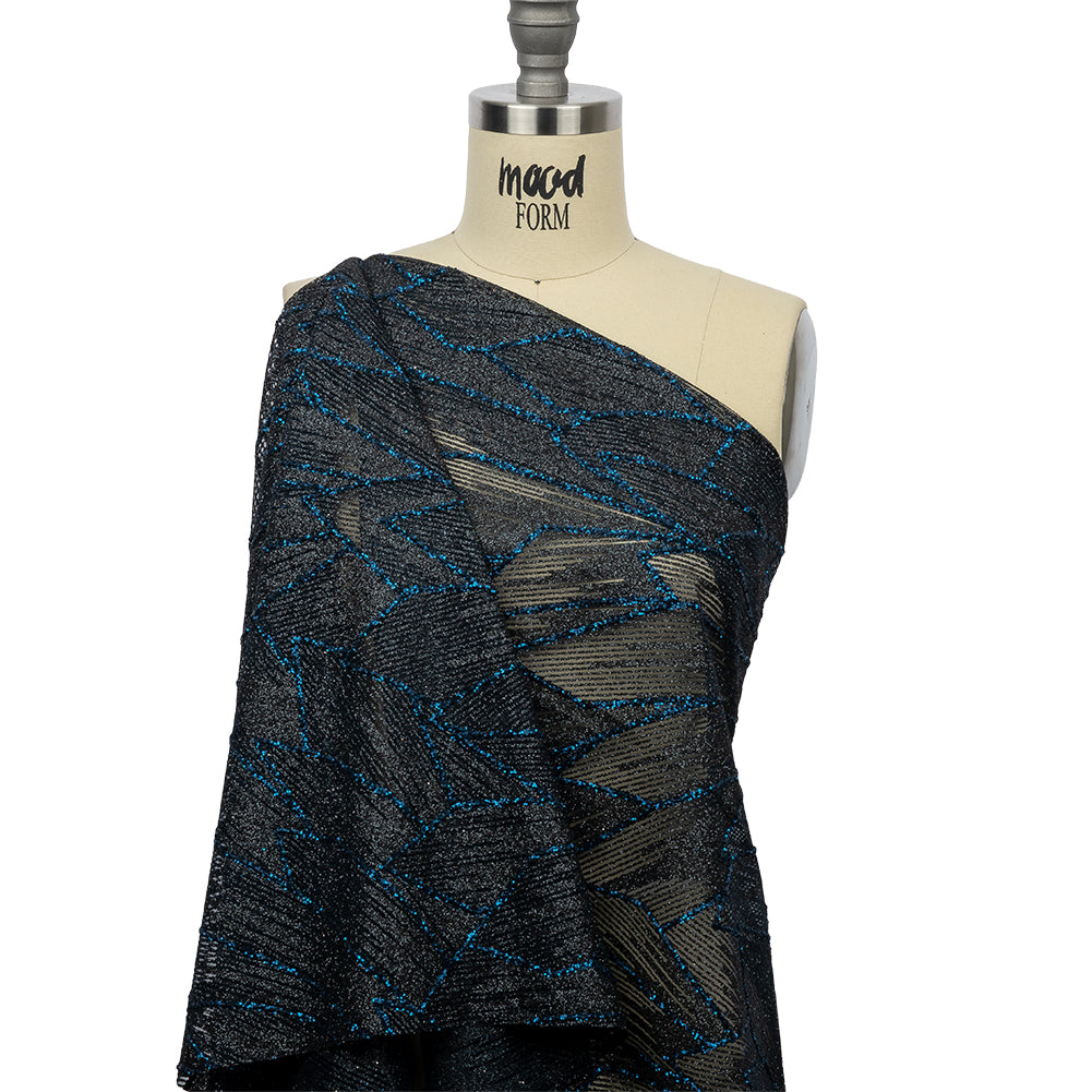Glitter Tulle - Black and Navy Geometric Shards Glitter Tulle - Black and Navy Geometric Shards