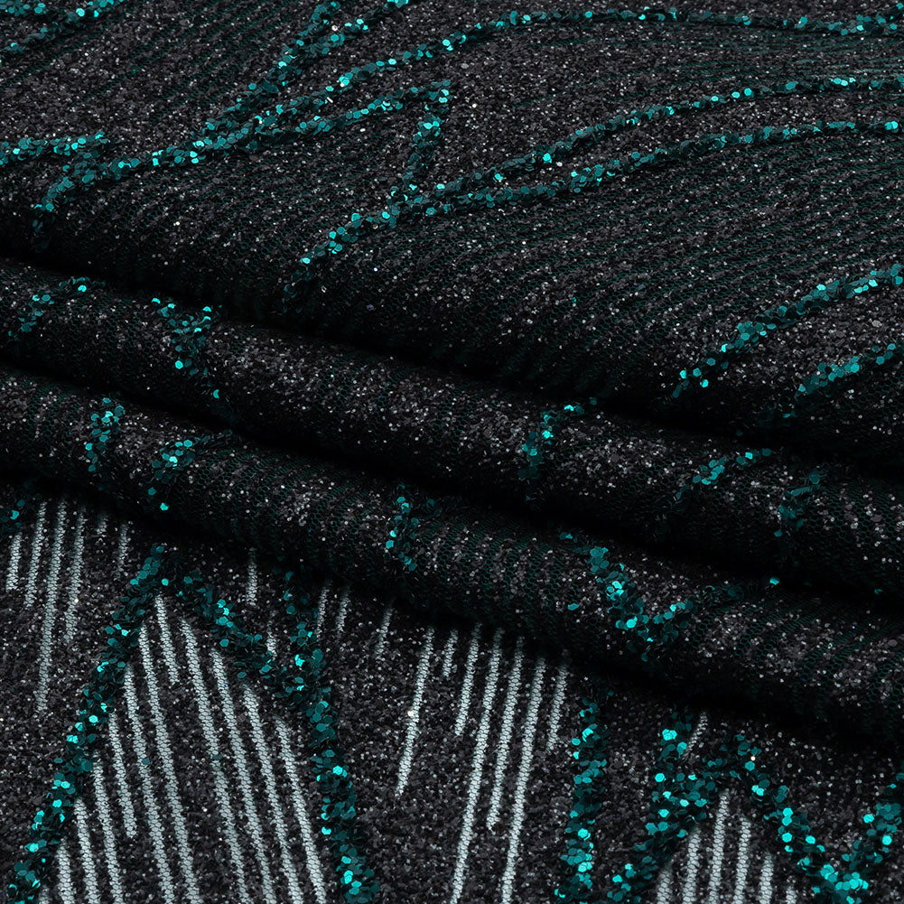 Glitter Tulle - Black and Deep Emerald Geometric Shards Glitter Tulle - Black and Deep Emerald Geometric Shards