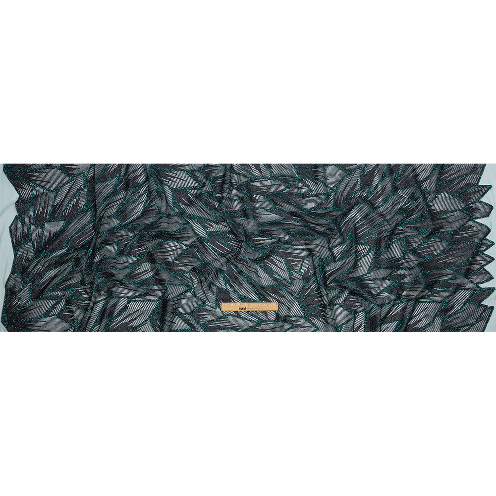 Glitter Tulle - Black and Deep Emerald Geometric Shards Glitter Tulle - Black and Deep Emerald Geometric Shards