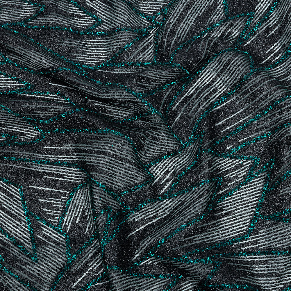 Glitter Tulle - Black and Deep Emerald Geometric Shards Glitter Tulle - Black and Deep Emerald Geometric Shards