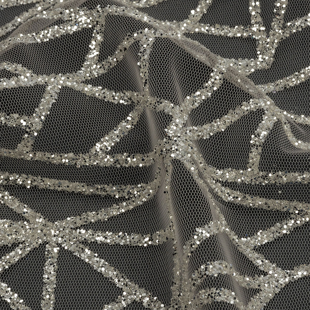 Glitter Tulle - Champagne and Silver Linear Geometry Glitter Tulle - Champagne and Silver Linear Geometry