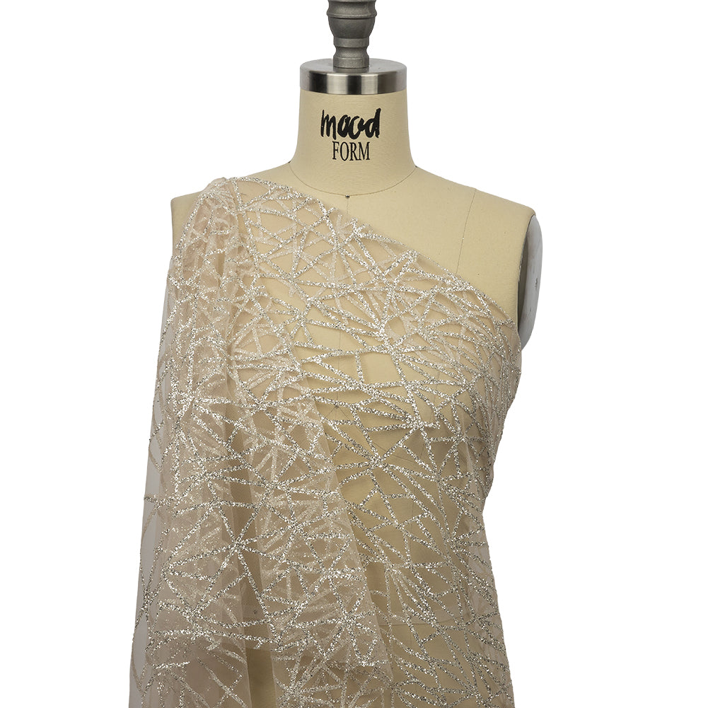 Glitter Tulle - Champagne and Silver Linear Geometry Glitter Tulle - Champagne and Silver Linear Geometry