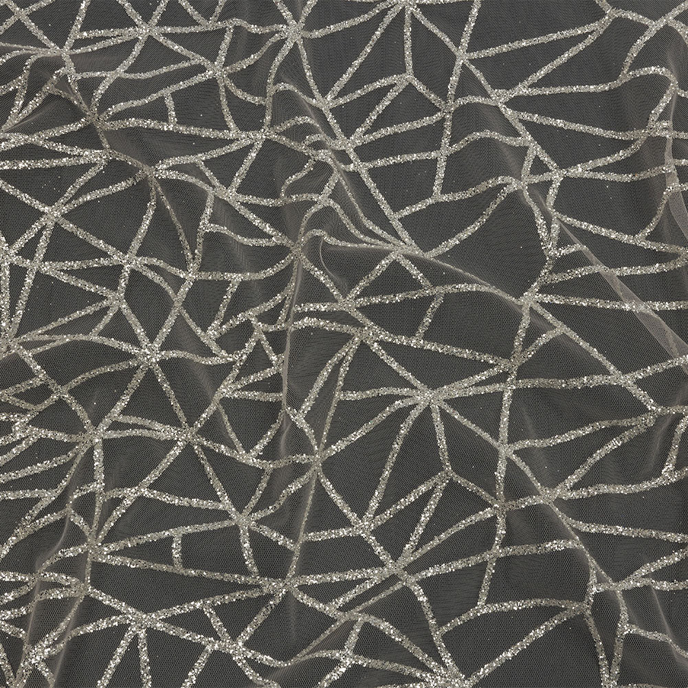 Glitter Tulle - Champagne and Silver Linear Geometry Glitter Tulle - Champagne and Silver Linear Geometry
