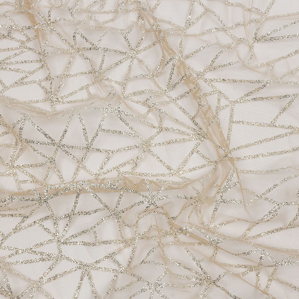 Glitter Tulle - Mink and Silver Linear Geometry Glitter Tulle - Mink and Silver Linear Geometry