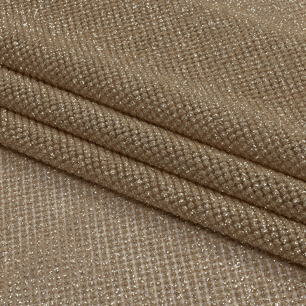 3D Puffy Glitter Tulle - Tan and Silver Packed Polka Dots - Folded 3D Puffy Glitter Tulle - Tan and Silver Packed Polka Dots - Folded