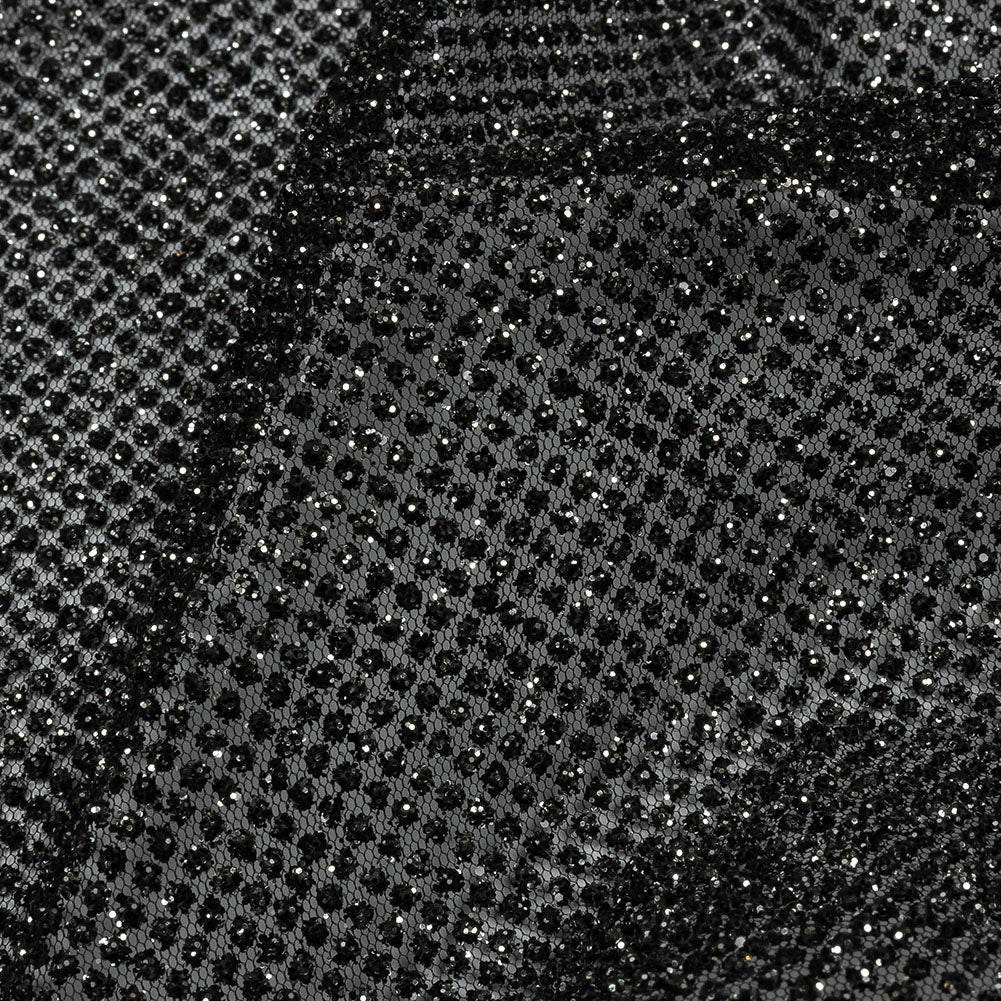 3D Puffy Glitter Tulle - Black and Silver Packed Polka Dots 3D Puffy Glitter Tulle - Black and Silver Packed Polka Dots
